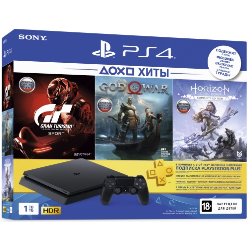 Игровая приставка SONY PlayStation 4 1Tb  Horizon Zero Dawn + GTS + God Of War + PS Plus + 3 мес. mobilecity59.ru в Перми