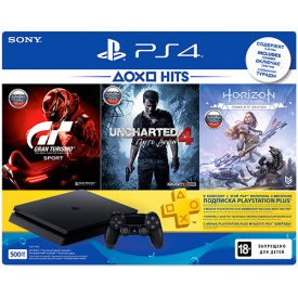 Игровая приставка SONY PlayStation 4 500GB + Horizon Zero Dawn+ Gran Turismo Sport + Uncharted 4 + PS Plus 3 месяца